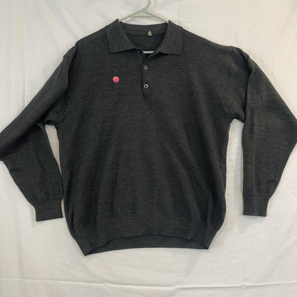 READ Henley Sweater Mens M Gray‎ Wool Blend Collared Pocket Knit Pullover Italy